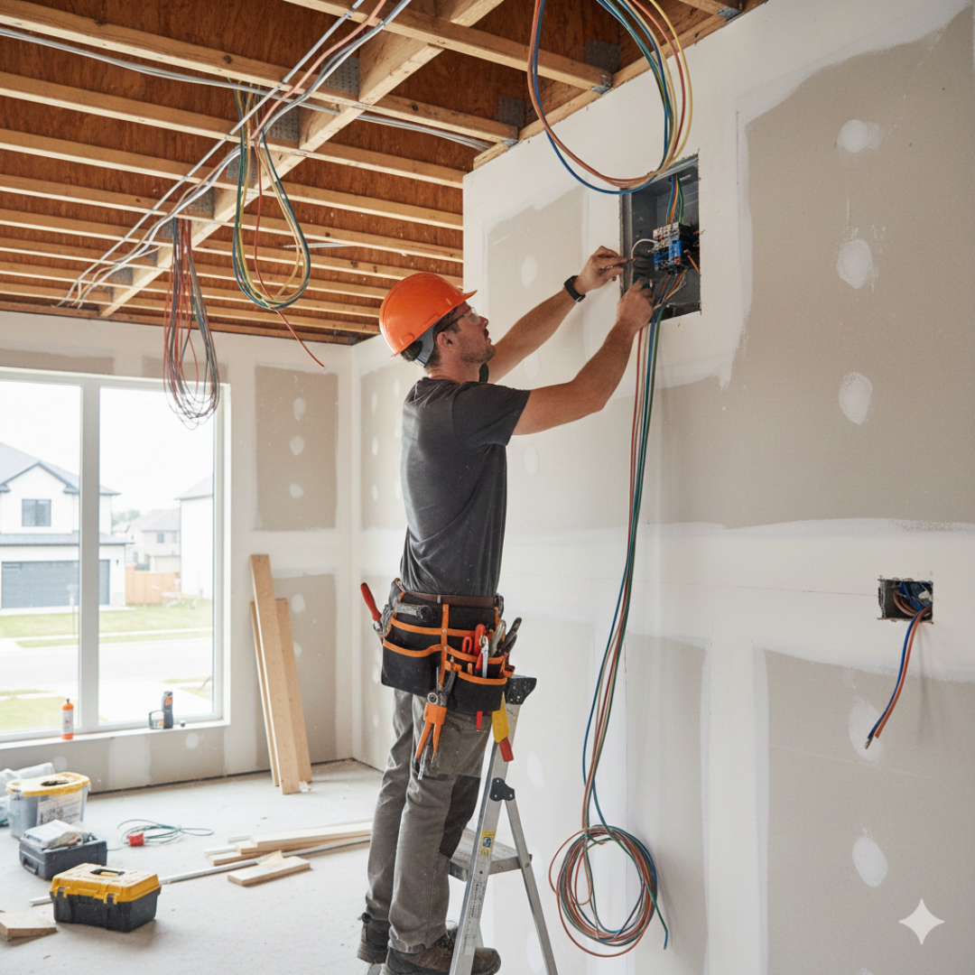 electricista renovando cables en un hogar
